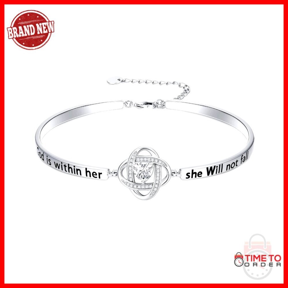 18k White Gold Plated Love Knot Bangle Bracelet with Engraving
